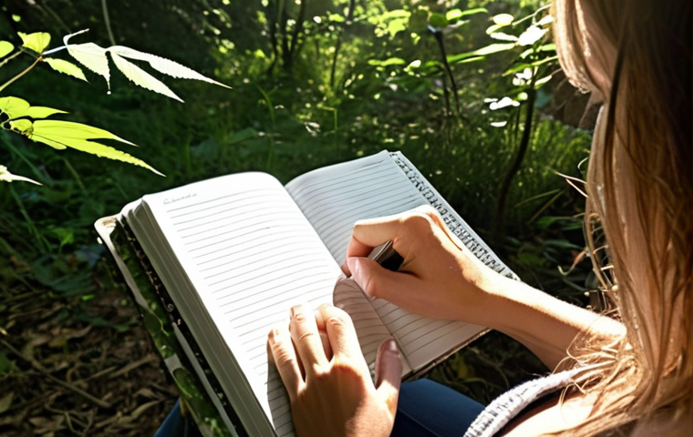 **A person journaling outdoors in a serene natural setting, sunlight dappling through the leaves. The focus is on emotional awareness and connection with nature.** (Captures the essence of emotional journaling and the mind-body connection.)
