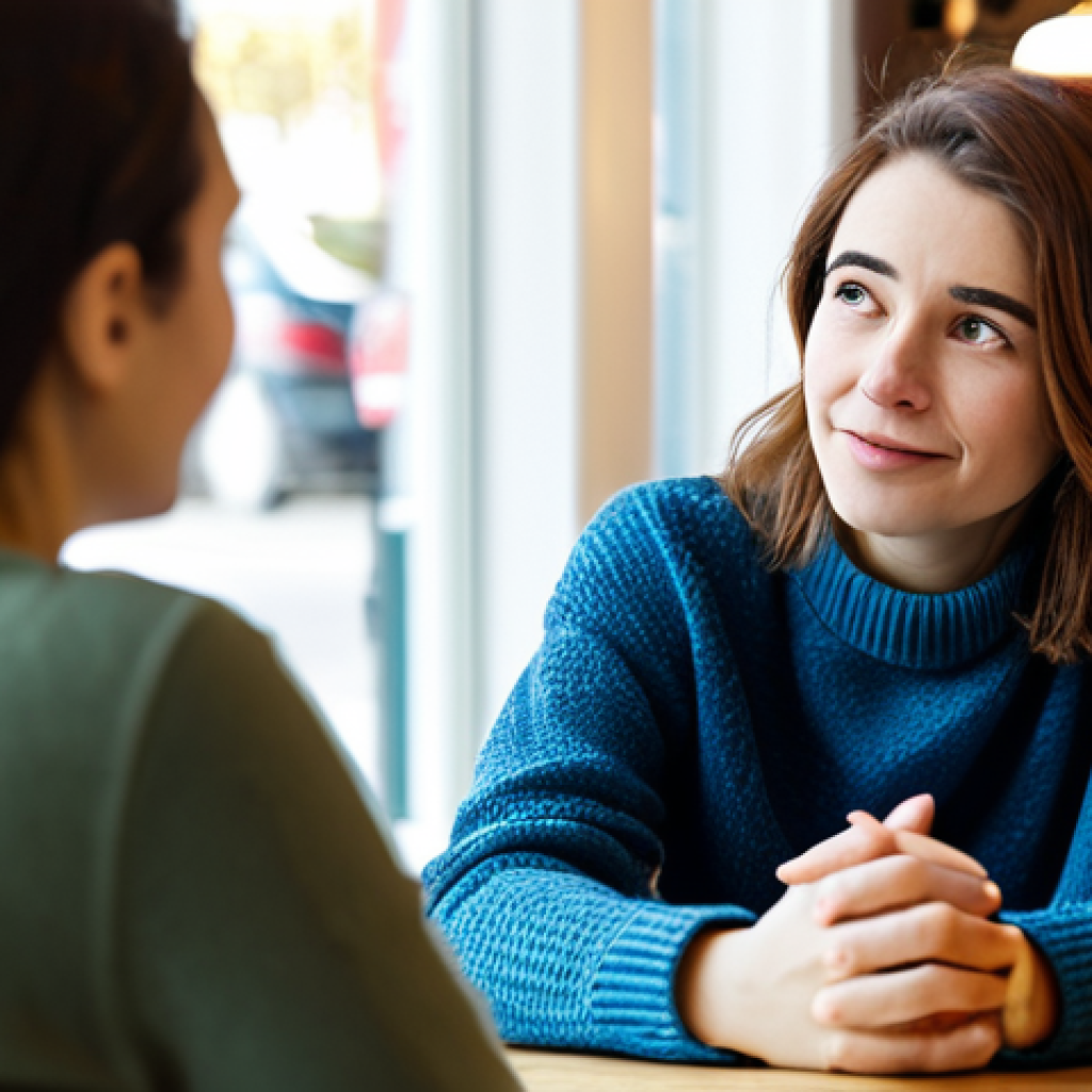 감정 해독의 패턴 인식하기 - Empathetic Conversation**

A kind-looking woman in a brightly lit cafe, fully clothed in a modest sw...