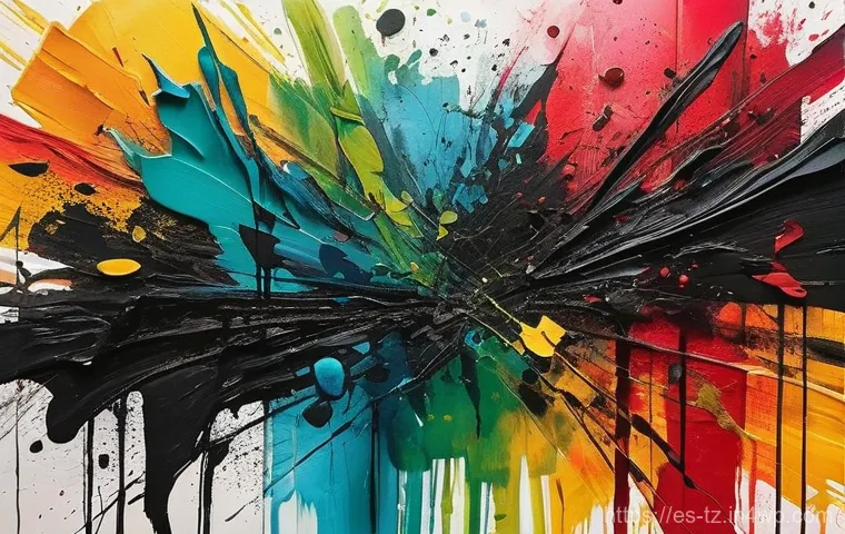 감정 해독을 위한 비주얼 저널 기법 - **Abstract Emotional Release:** "An intensely expressive and abstract mixed-media art piece within a...