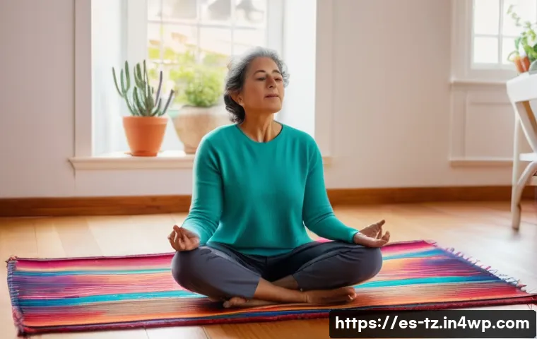 감정 해독과 몸의 반응 이해하기 - A serene middle-aged Hispanic woman practicing deep diaphragmatic breathing in a bright, cozy living...