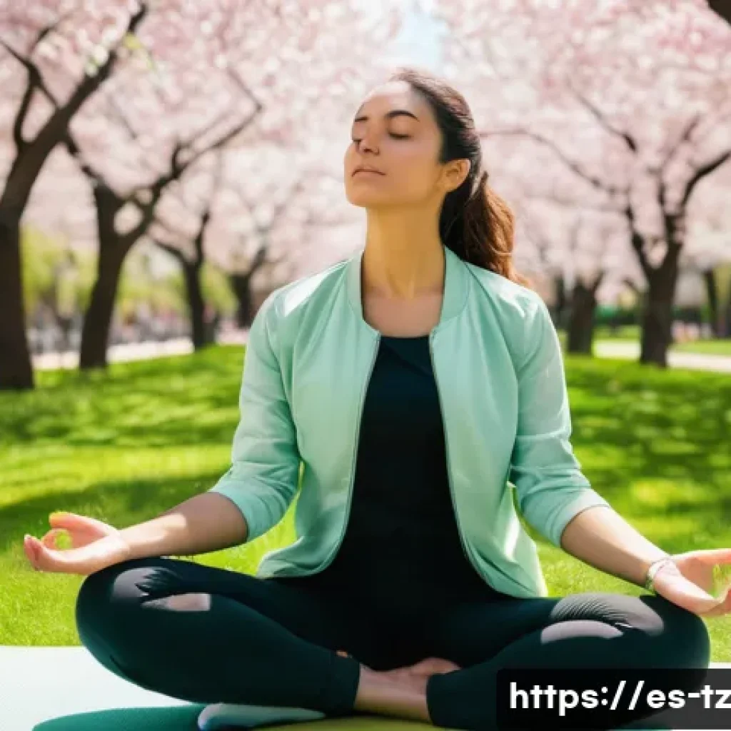 효과적인 감정 해독 기법 10가지 - A serene scene of a young Hispanic woman practicing mindful breathing outdoors in a lush urban park ...
