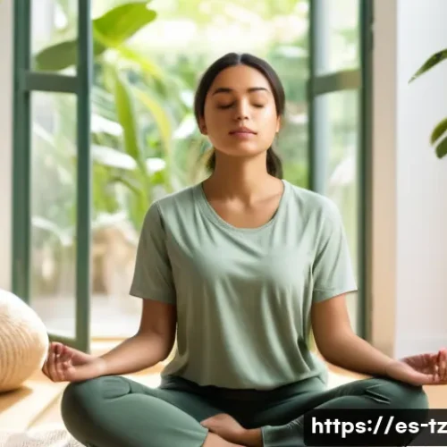 Home 32 감정 해독의 중요성과 필요성 - A serene scene of a young Hispanic woman sitting cross-legged in a sunlit room, practicing mindful b...