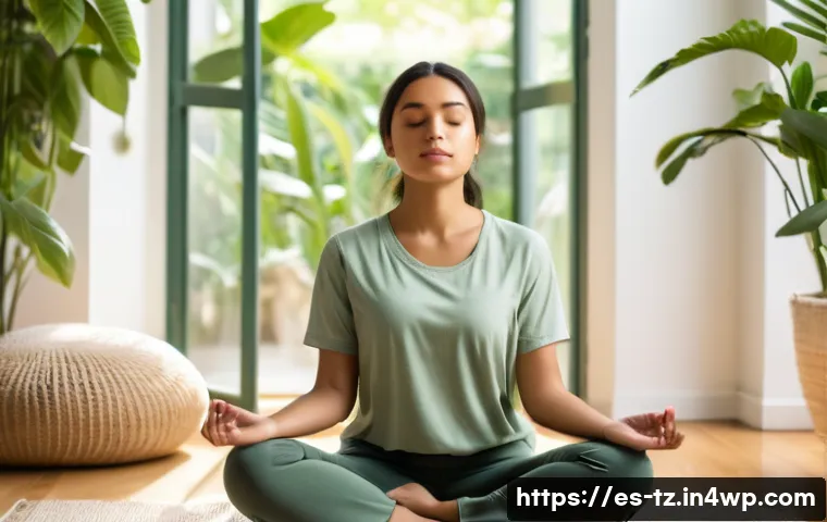 감정 해독의 중요성과 필요성 - A serene scene of a young Hispanic woman sitting cross-legged in a sunlit room, practicing mindful b...